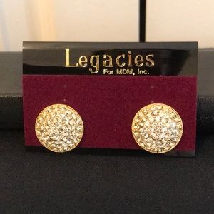 CRYSTAL DOME CLIP EARRINGS GOLD TONE APPROXIMATELY 1 INCH DIAMETER